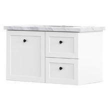 Whitby 900mm Matte White Wall Hung Single Vanity with 50mm Stone Countertop